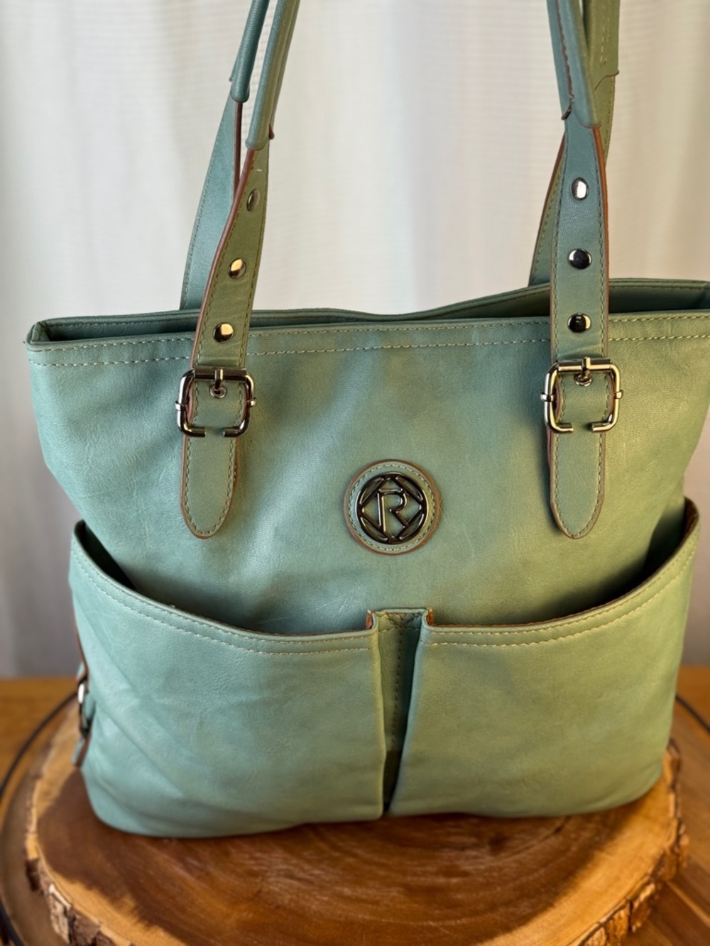 Relic by Fossil Bleeker Pocket Tote Hobo Bag | Mint Green/ Teal Faux Leather EUC